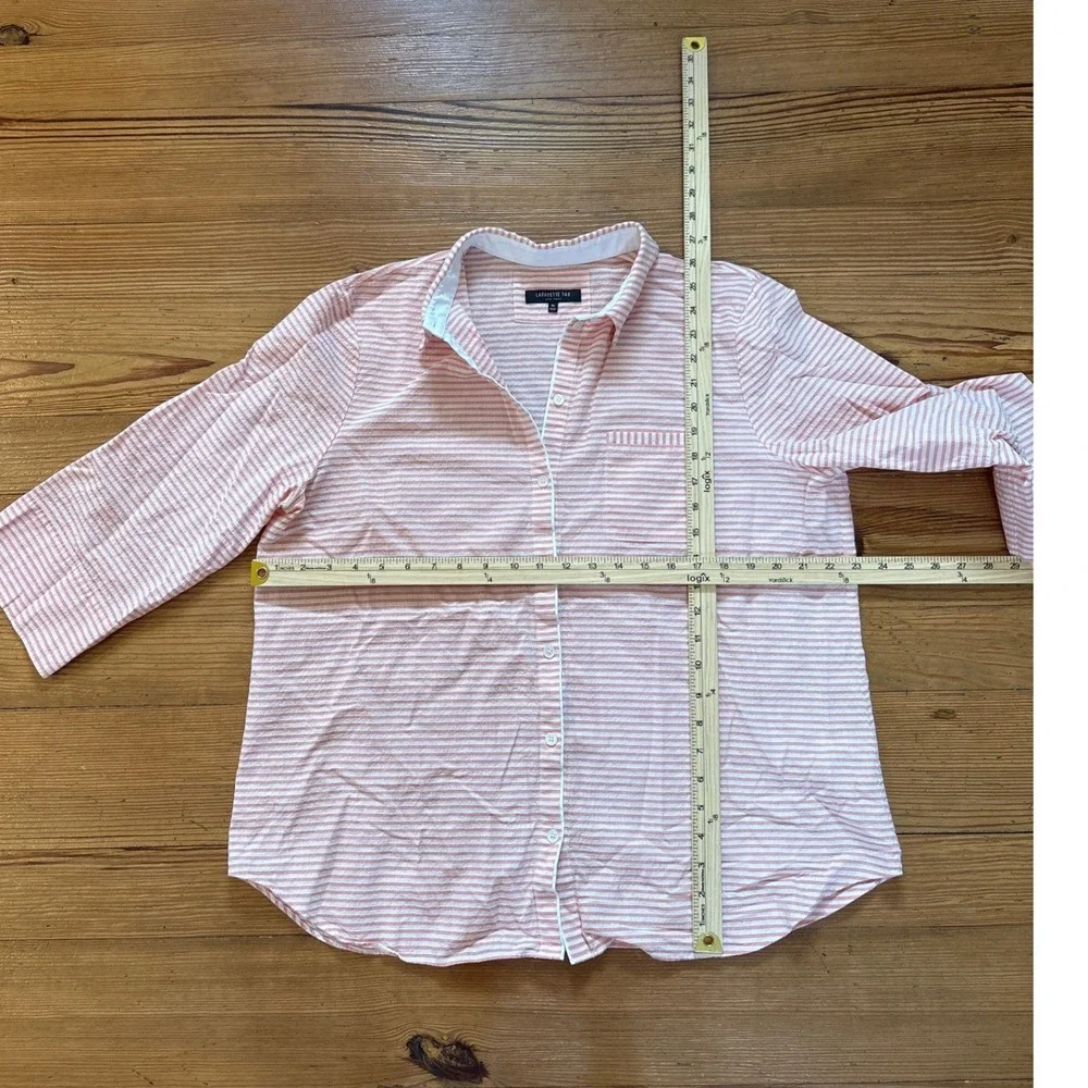 Lafayette 148 Shirt Women Pink Striped Button Down 3/4 Sleeve SIZE XL - Picture 4 of 5